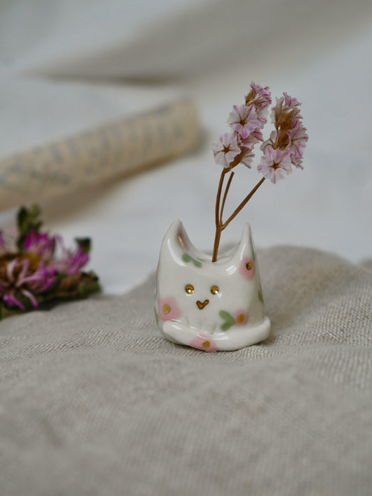 Grigri chat fleurs roses "vase"